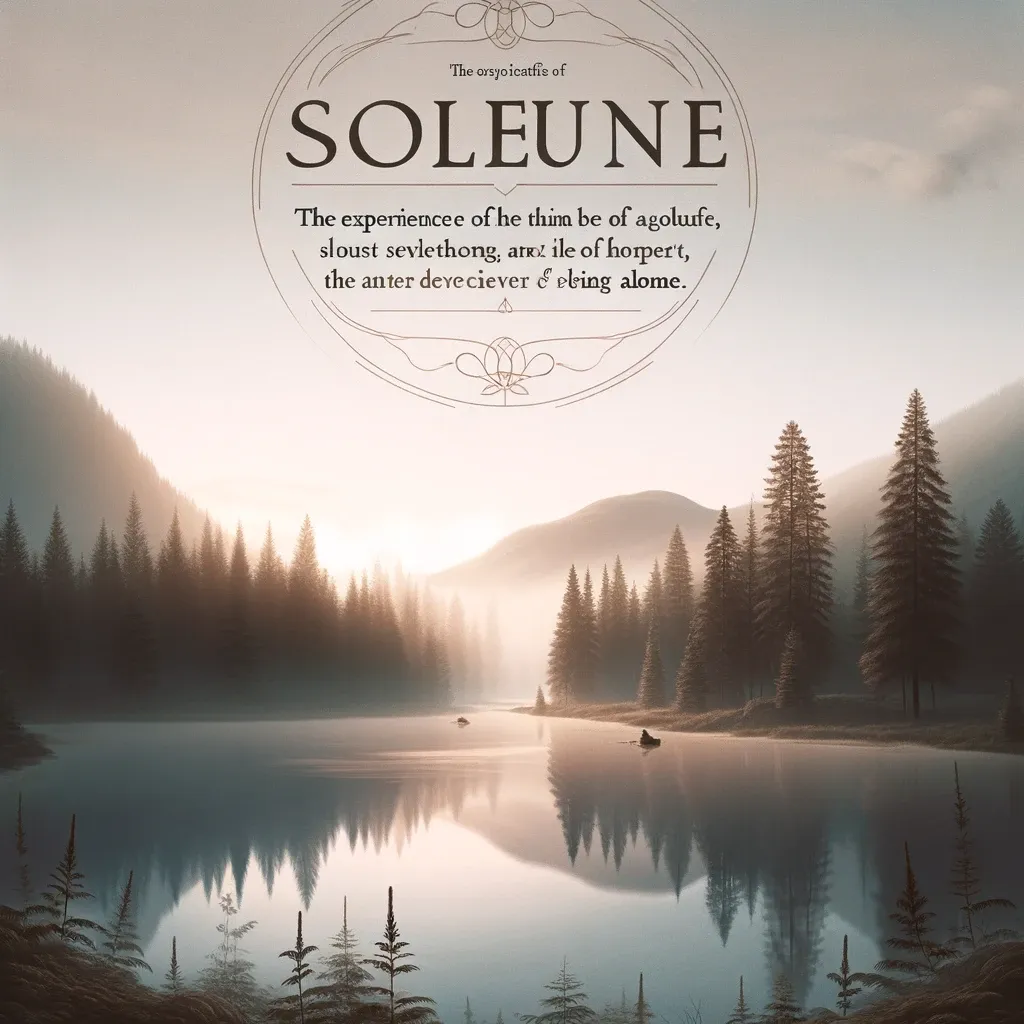 A serene dawn over a misty lake surrounded by evergreens, reflecting the peace of solitude.