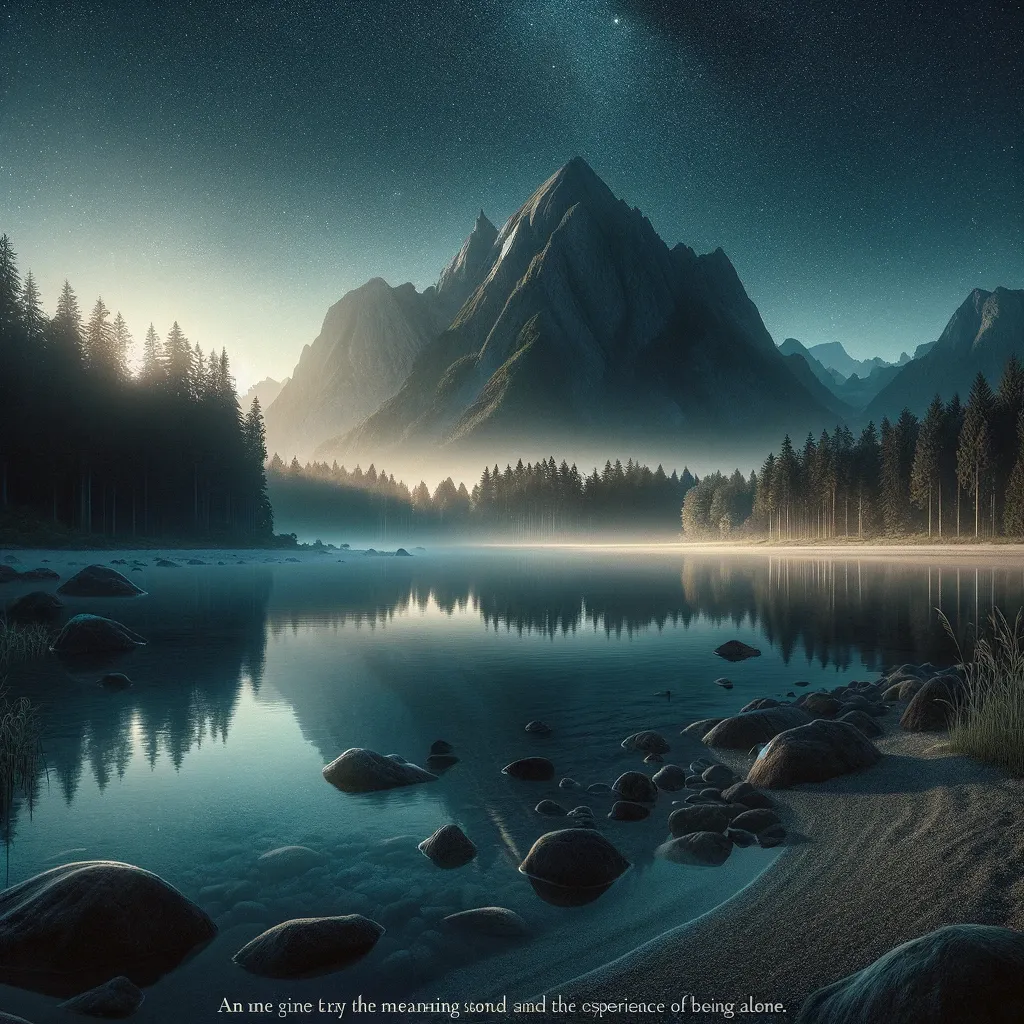A mystical mountain scene at night with a clear reflection in the lake, symbolizing the depth and clarity that solitude can bring to one's life.