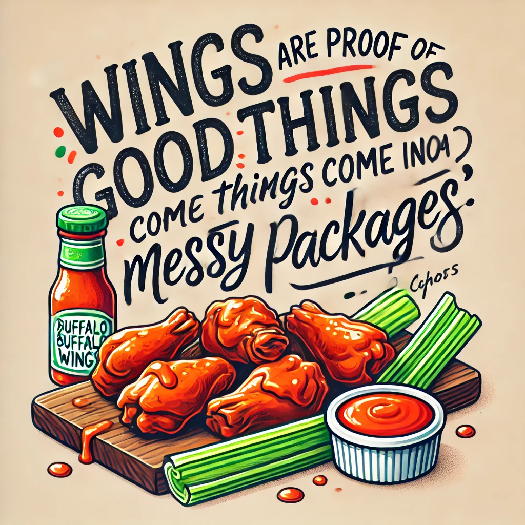 A plate of spicy buffalo wings with celery sticks and dipping sauce.