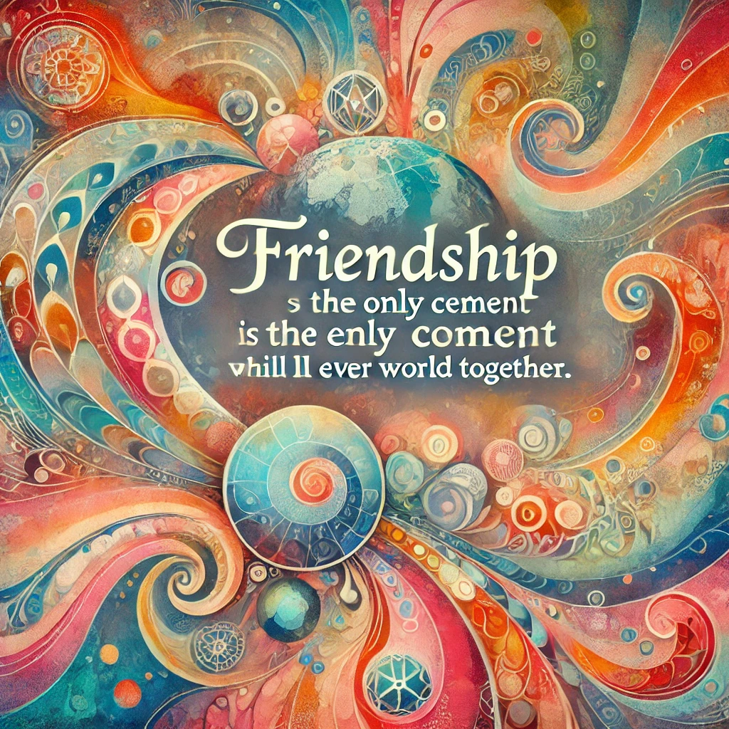 Abstract designs with the quote 'Friendship is the only cement that will ever hold the world together.'