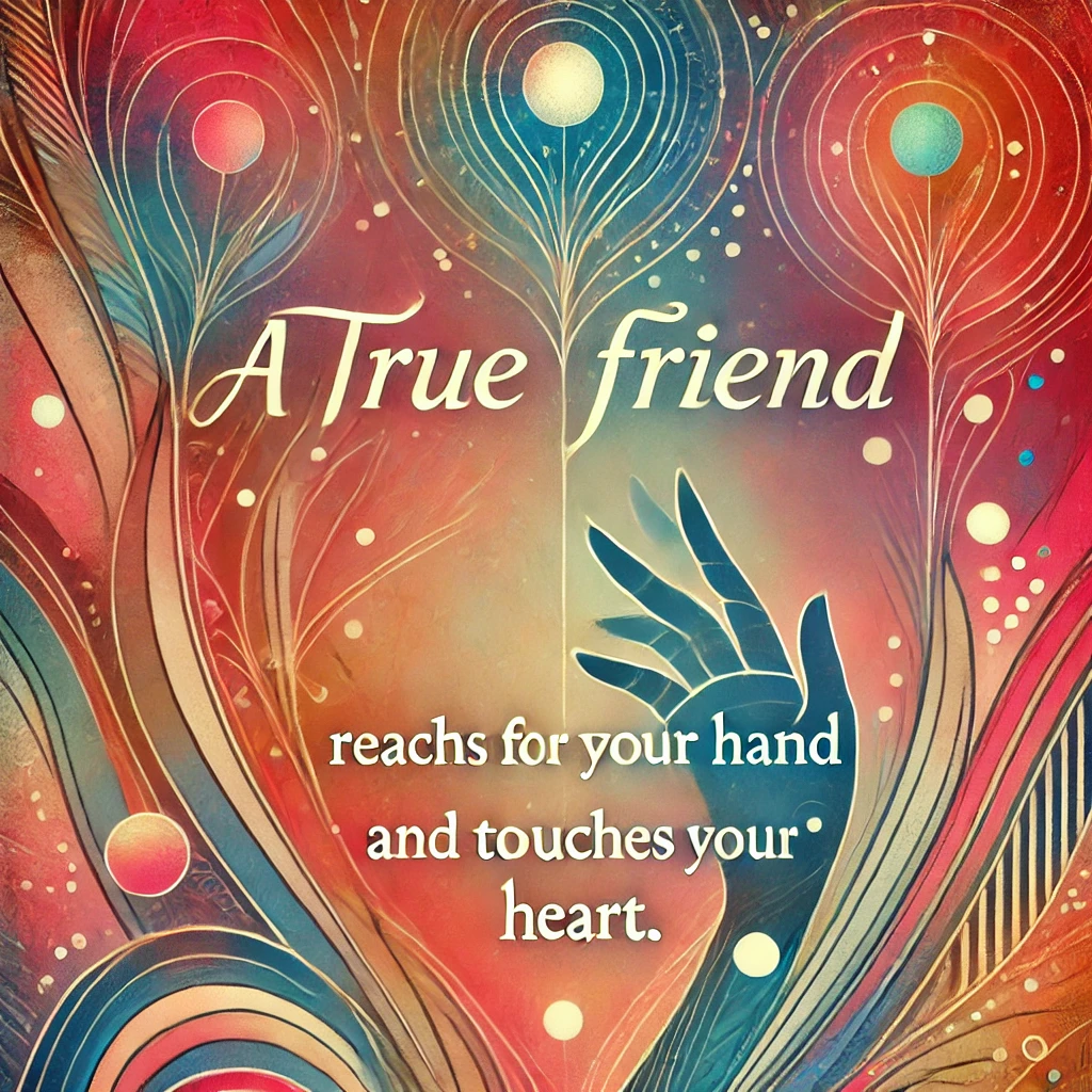 Abstract designs with the quote 'A true friend reaches for your hand and touches your heart.'