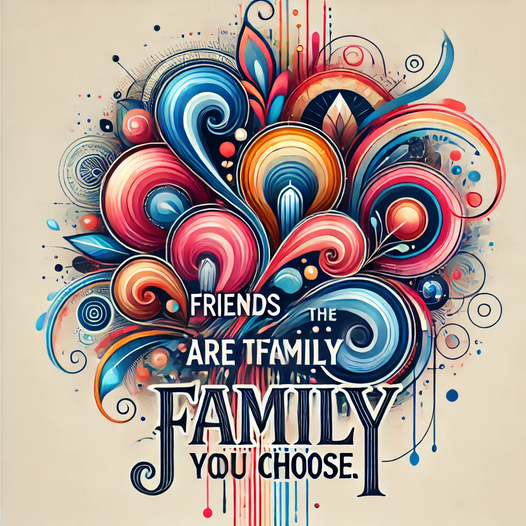 Abstract designs with the quote 'Friends are the family you choose.'