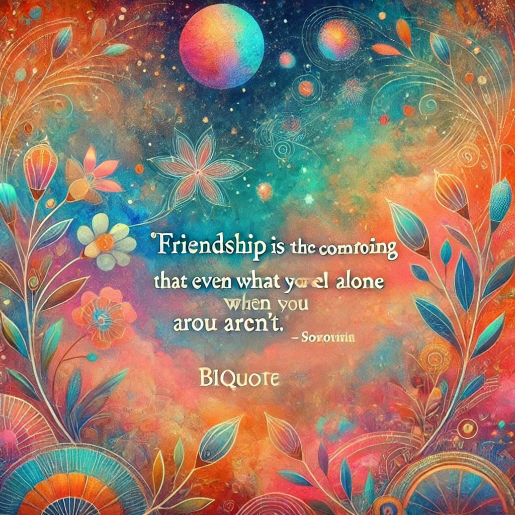 Abstract designs with the quote 'Friendship is the comfort of knowing that even when you feel alone, you aren't.'