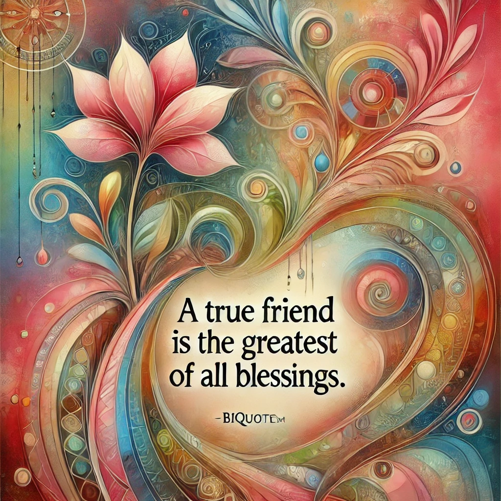 Abstract designs with the quote 'A true friend is the greatest of all blessings.'