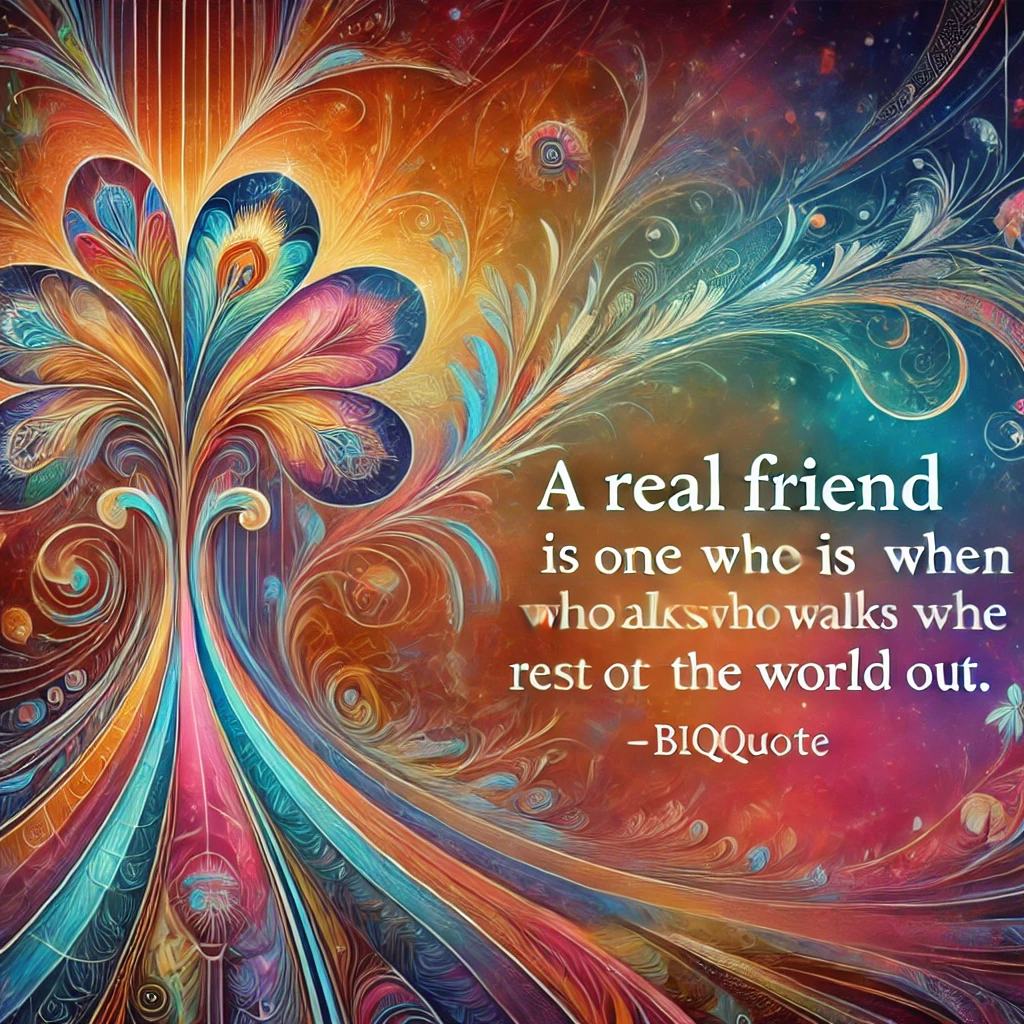 Abstract designs with the quote 'A real friend is one who walks in when the rest of the world walks out.'