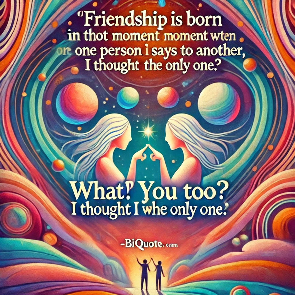 Abstract designs with the quote 'Friendship is born at that moment when one person says to another, What! You too? I thought I was the only one.'