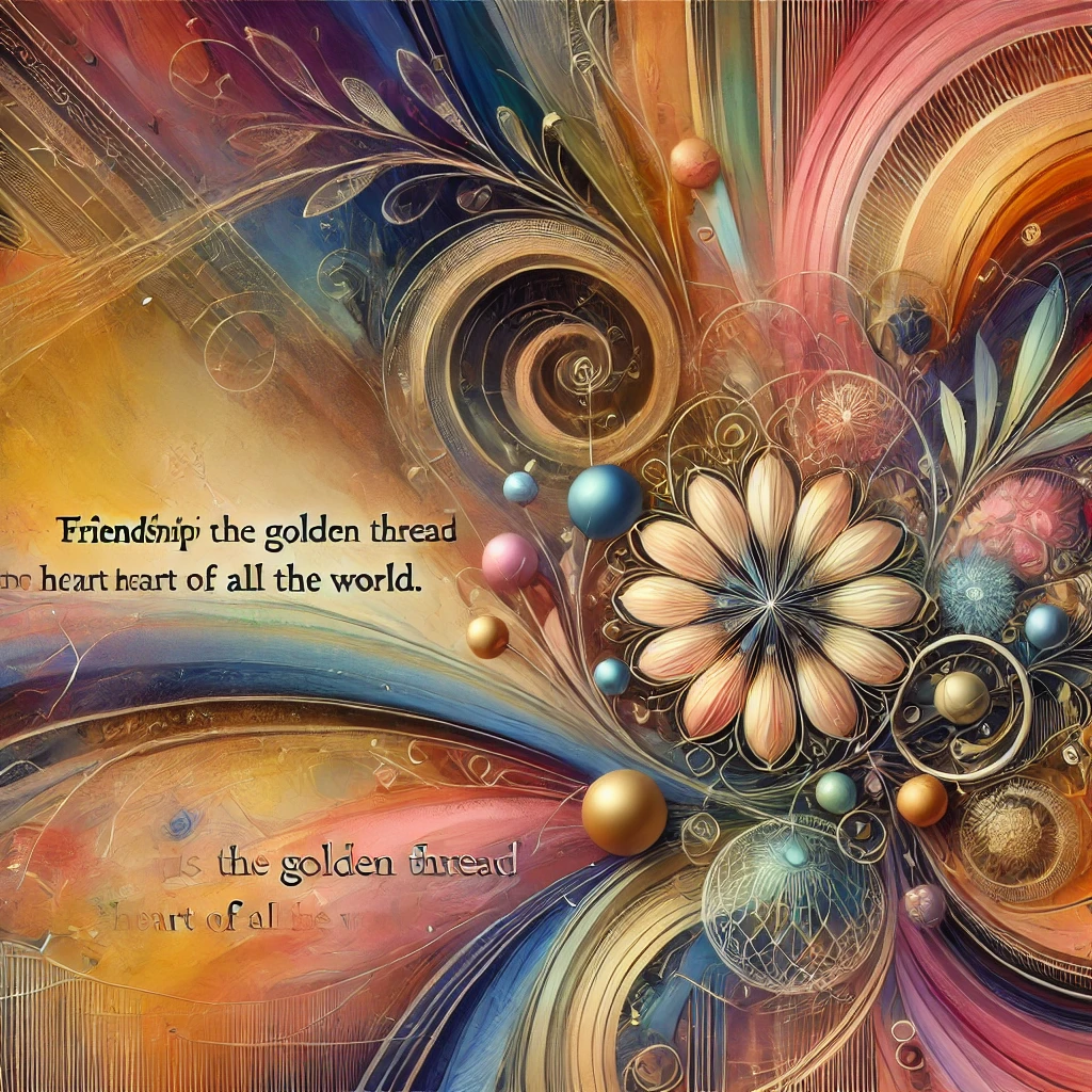 Abstract designs with the quote 'Friendship is the golden thread that ties the heart of all the world.'