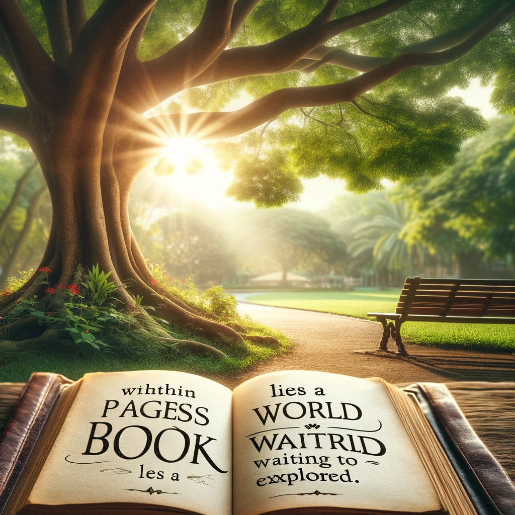 An open book rests beneath an ancient tree, with sunlight streaming onto the pages, symbolizing knowledge and discovery.