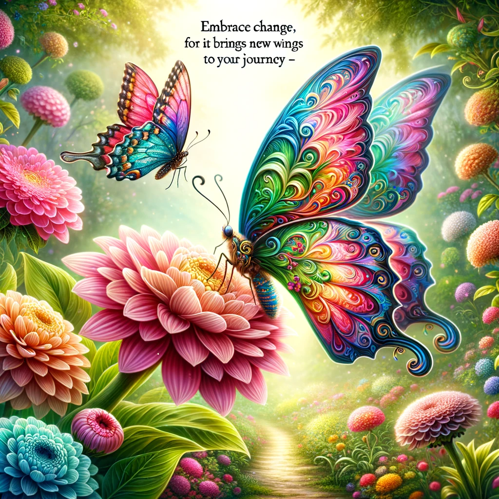Colorful butterfly on vibrant flowers, illustrating the beauty of change and the new directions it can take one's journey.