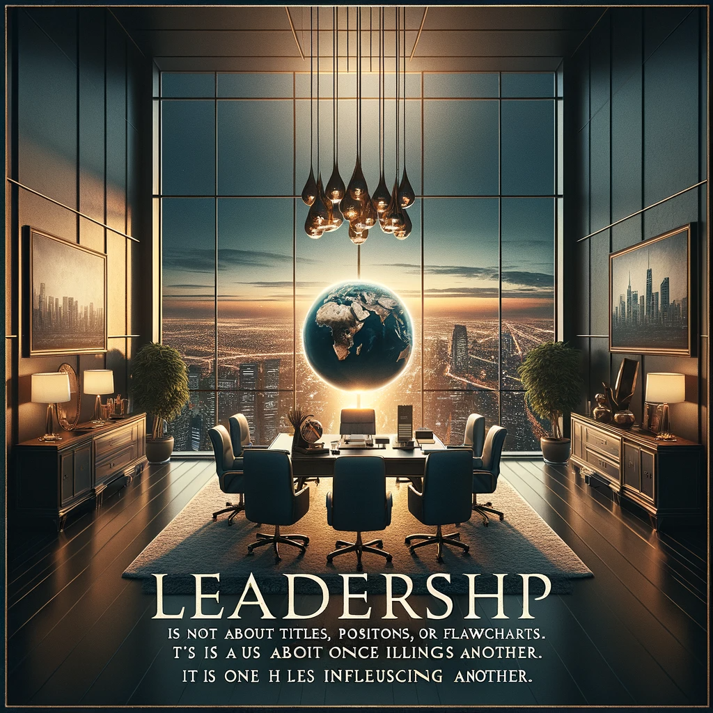 Elegant office with world globe and leadership quote