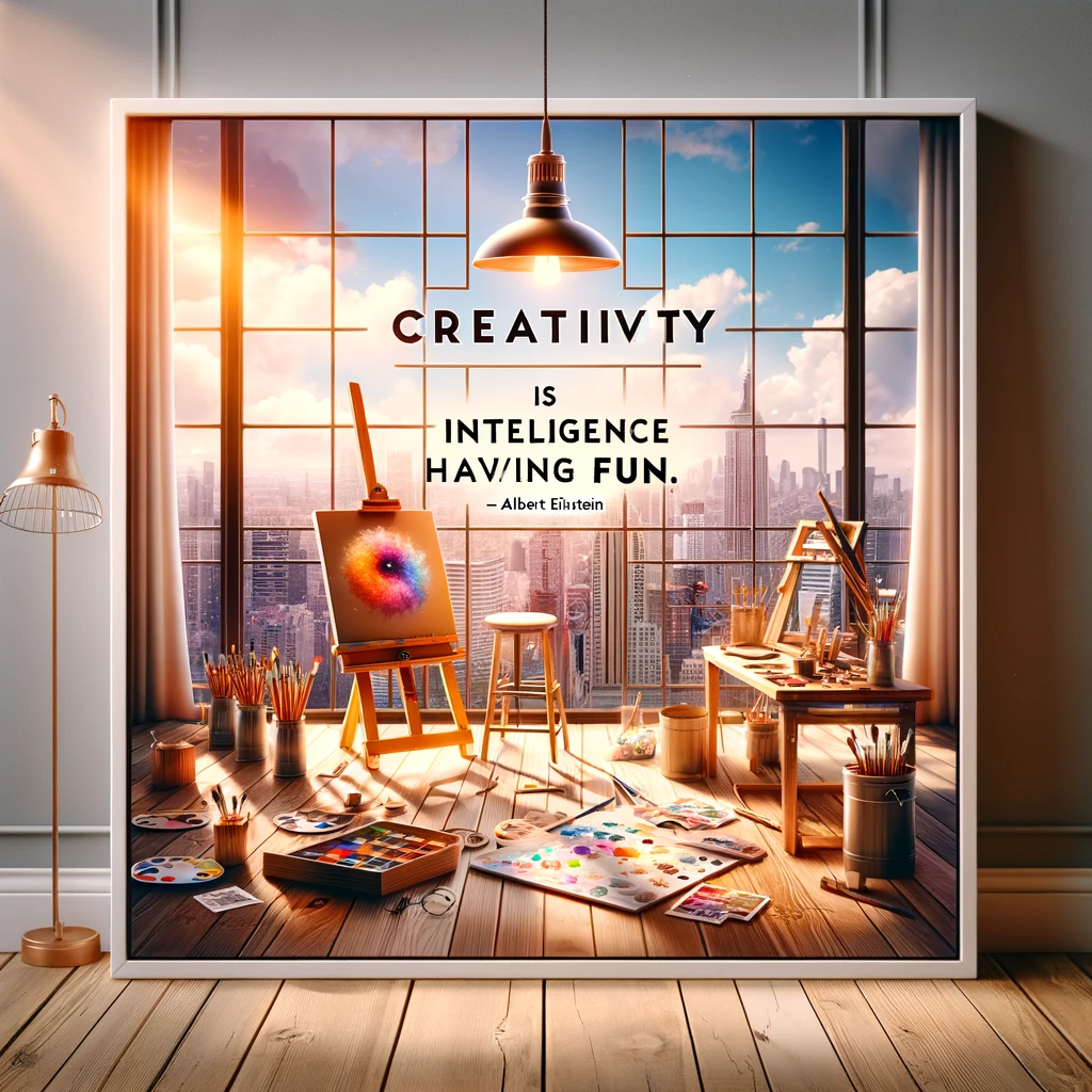 Artistic studio with Einstein's creativity quote