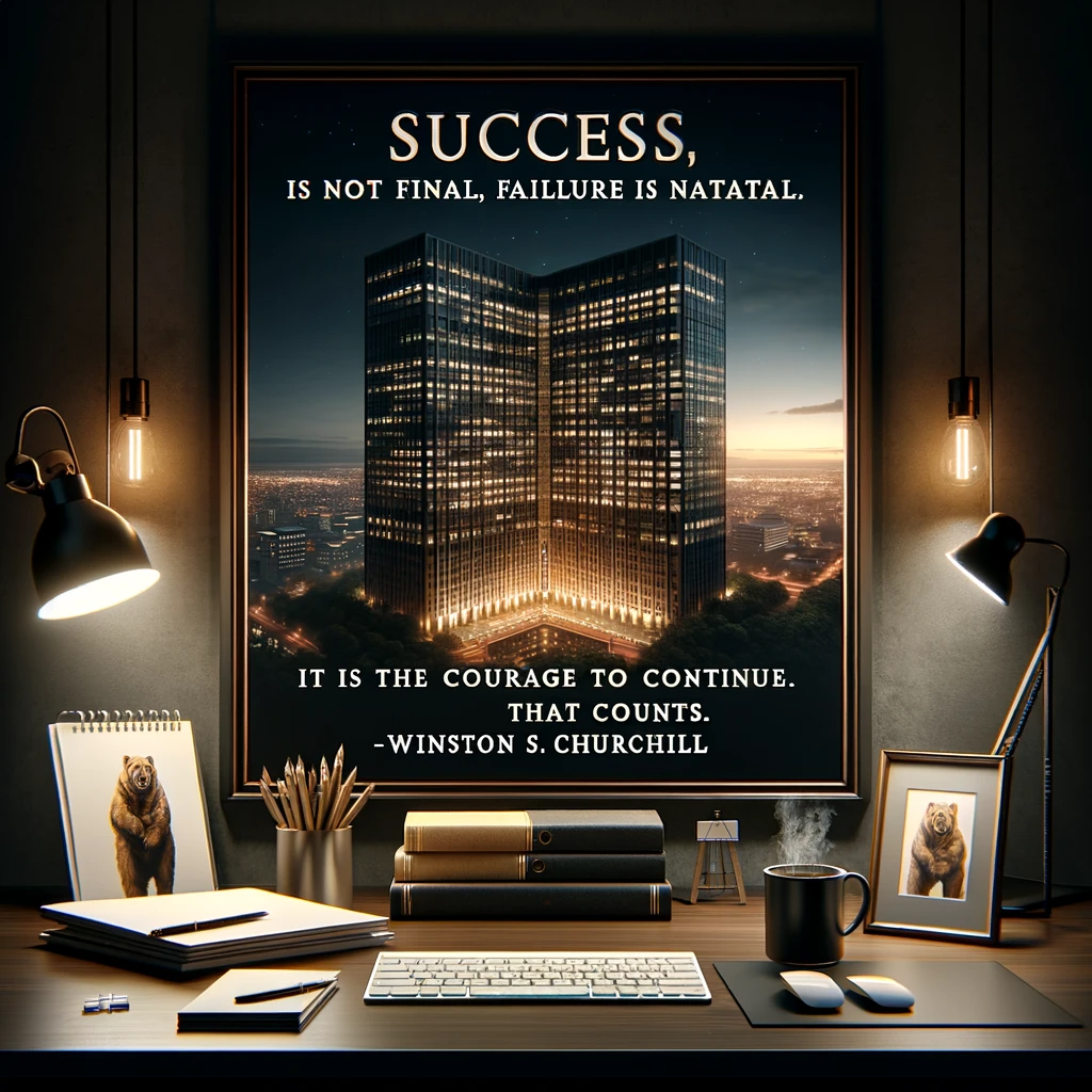 Office desk with Churchill's success quote