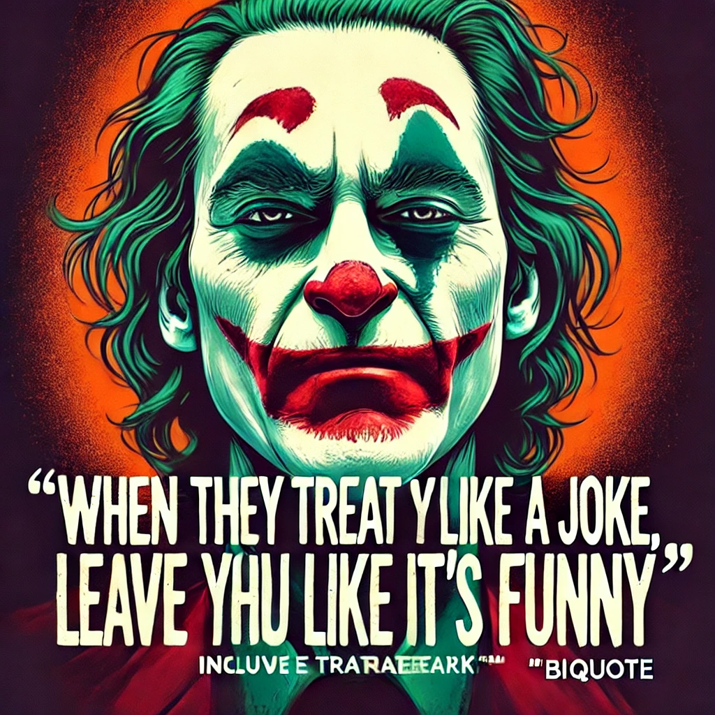 Joker with a serious expression and the quote 'When they treat you like a joke, leave them like it's funny.'