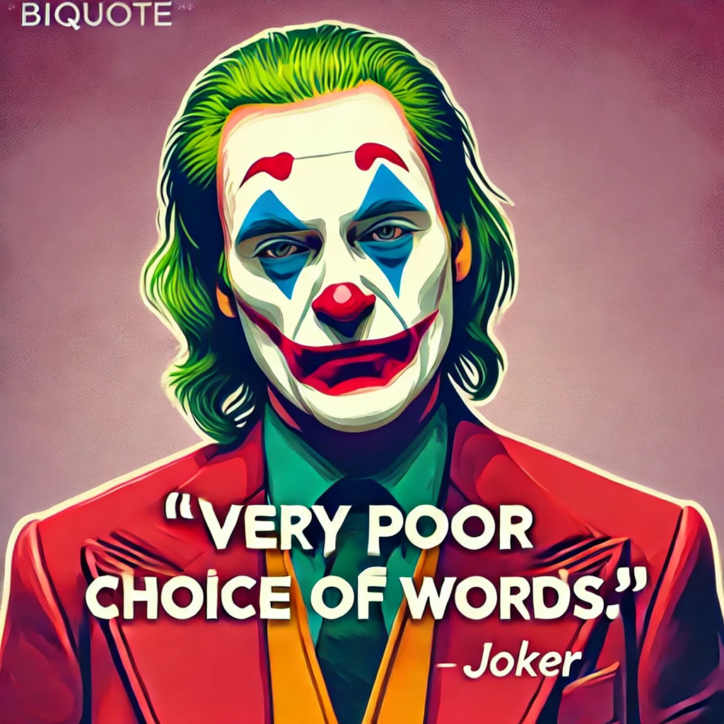 Joker in colorful makeup with the quote 'Very poor choice of words.'