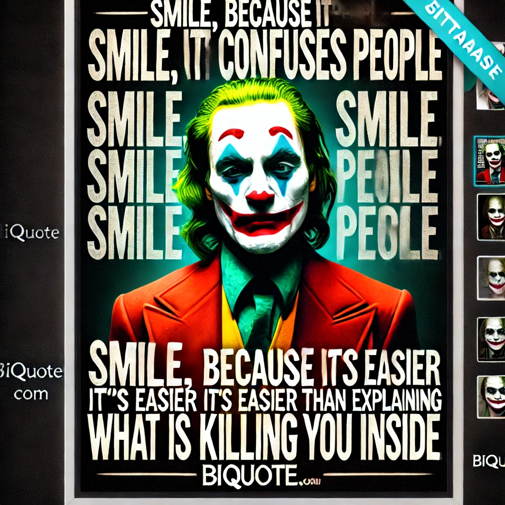 Joker in colorful makeup with the quote 'Smile, because it confuses people. Smile, because it’s easier than explaining what is killing you inside.'