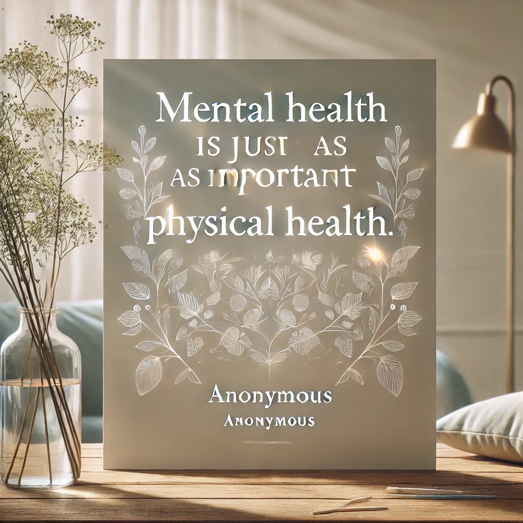 Encouraging quote with floral elements: 'Mental health is just as important as physical health.'