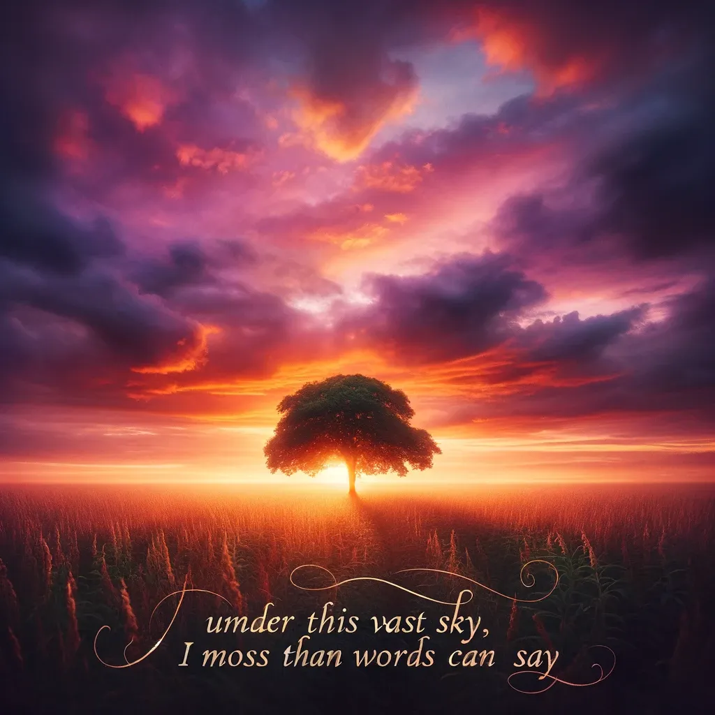 Solitary tree in a field at sunset, symbolizing deep longing with a vibrant sky backdrop.