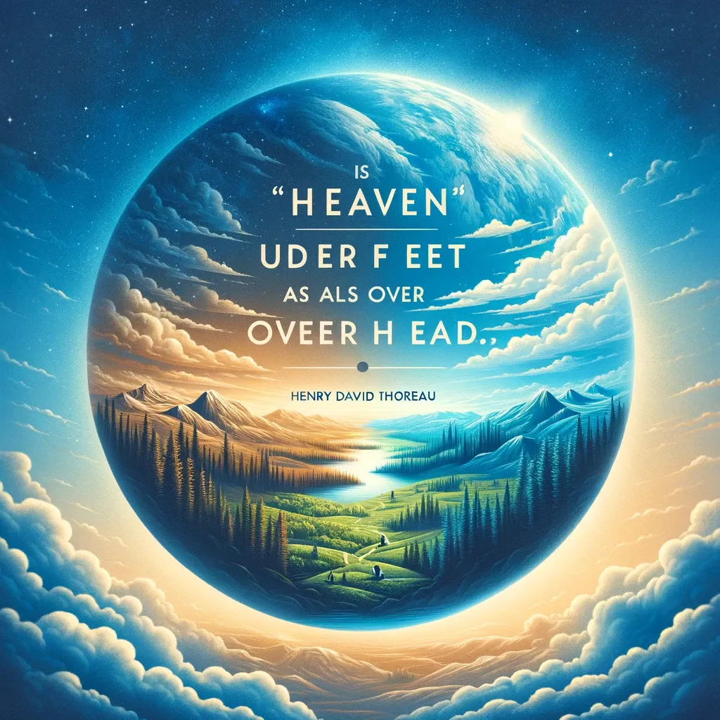 Surreal image of Earth with Thoreau's quote 'Heaven is under our feet as well as over our heads.'