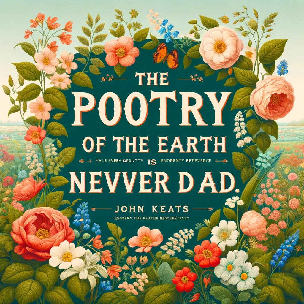 Vibrant floral illustration with John Keats's quote 'The poetry of the earth is never dead.'