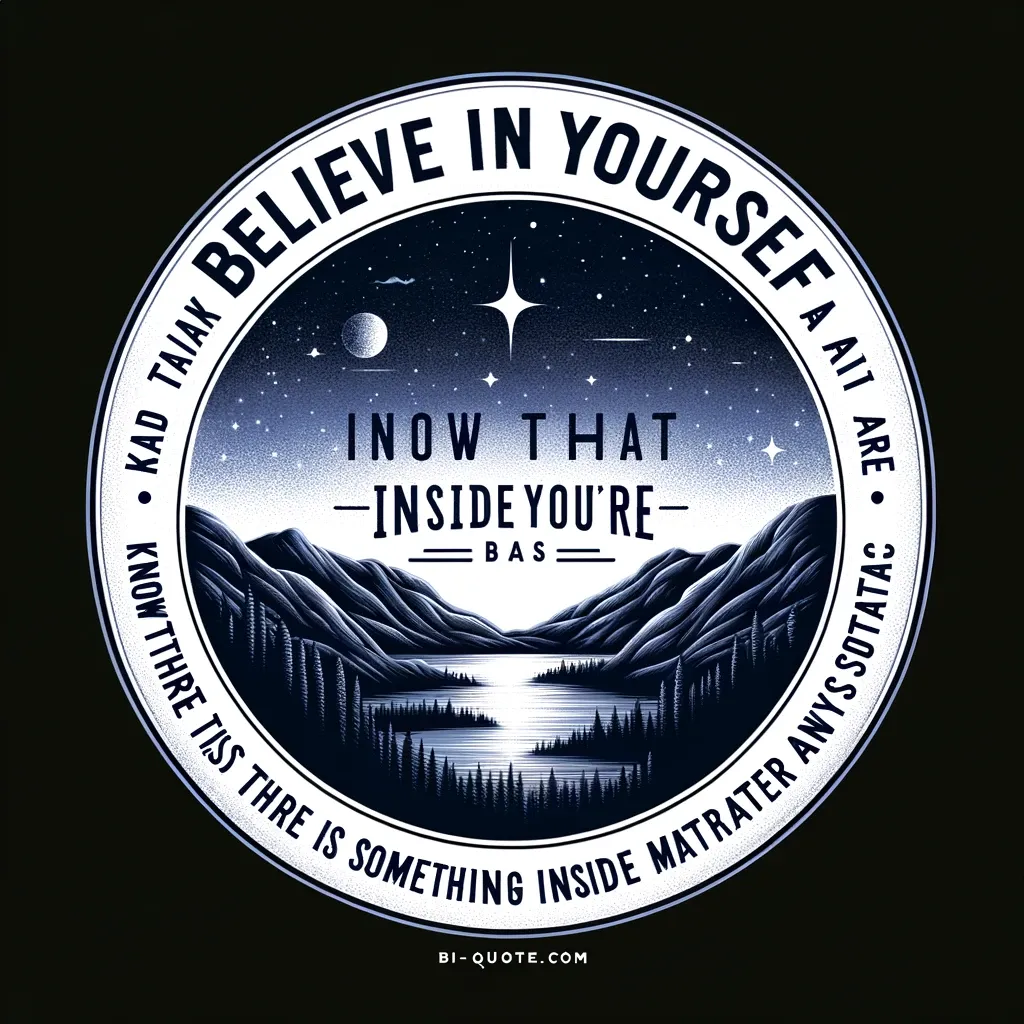 Stylized moonlit landscape within a circular frame, accompanying the motivational quote 'Believe in yourself' from bi-quote.com.