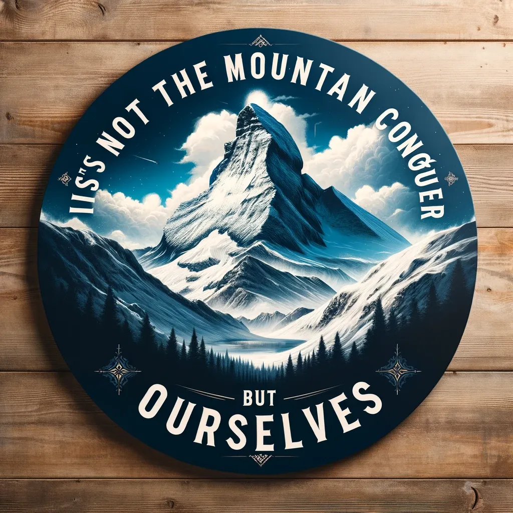Majestic mountain scene with an inspirational quote about personal conquest, from bi-quote.com.