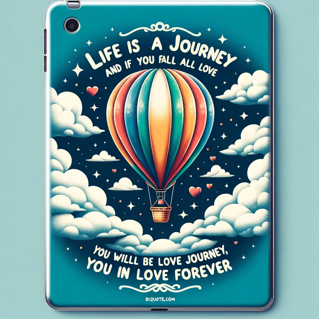 Colorful hot air balloon soaring in a starry sky, embodying the quote 'Life is a journey and love is what makes that journey worthwhile' from bi-quote.com.