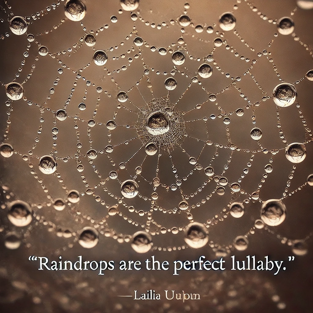 A close-up of raindrops on a spiderweb.