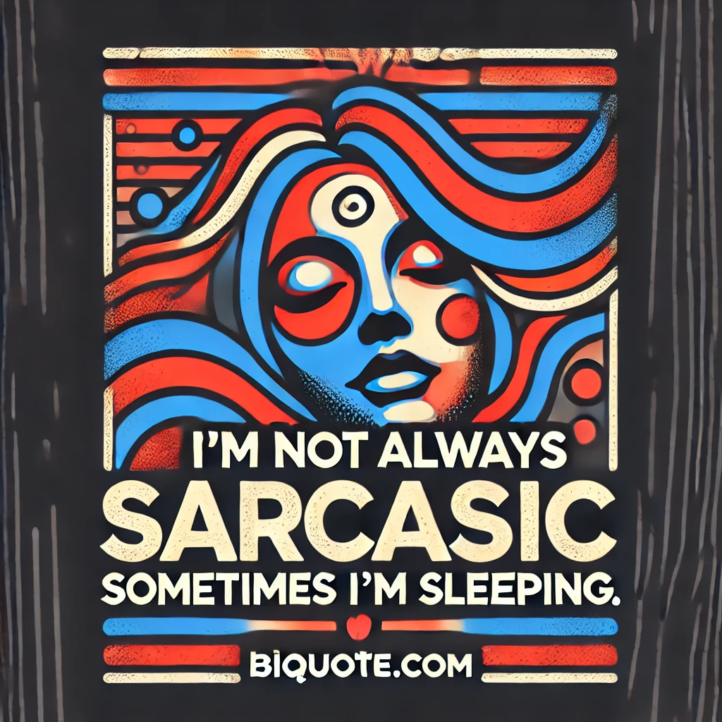 Bold abstract designs with the quote 'I'm not always sarcastic — sometimes I'm sleeping.'