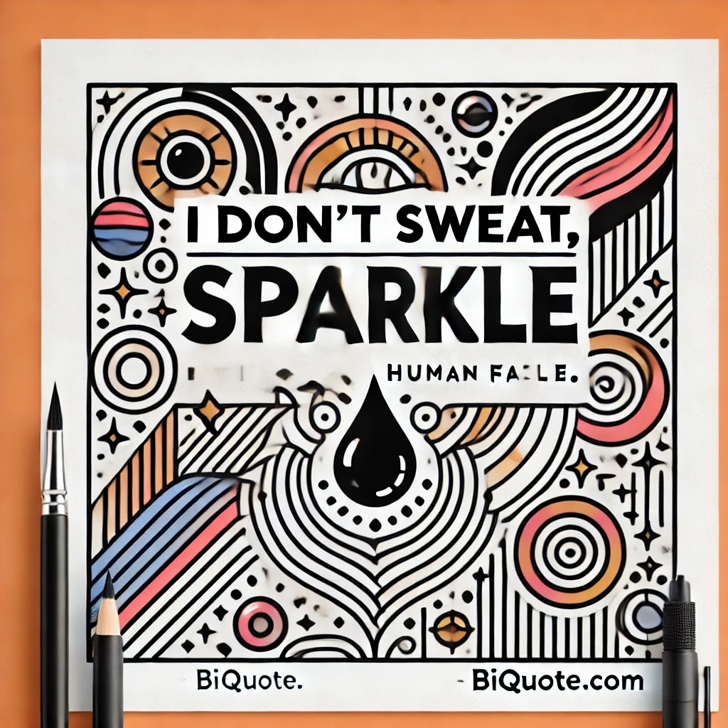 Bold abstract designs with the quote 'I don’t sweat, I sparkle.'