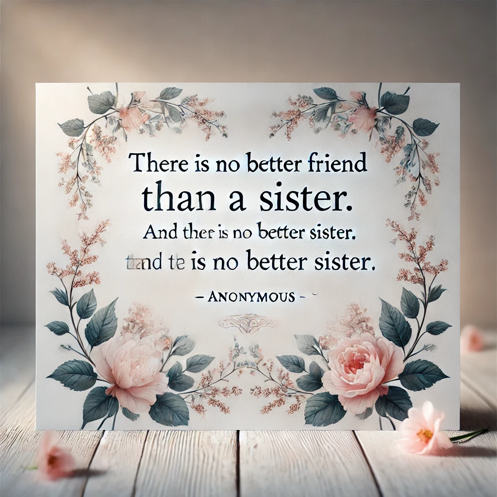 Elegant floral design with the quote 'There is no better friend than a sister. And there is no better sister than you.'