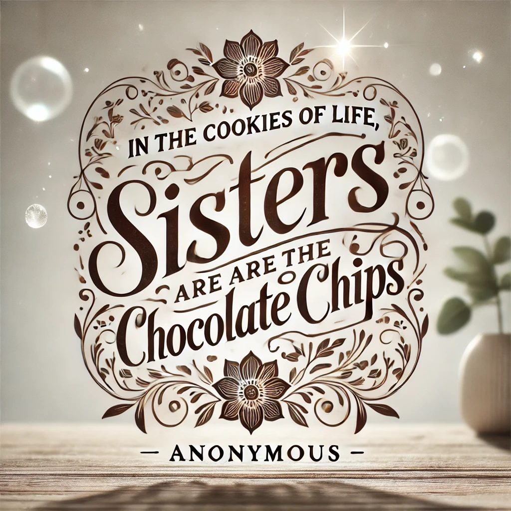 Artistic design with the quote 'In the cookies of life, sisters are the chocolate chips.'