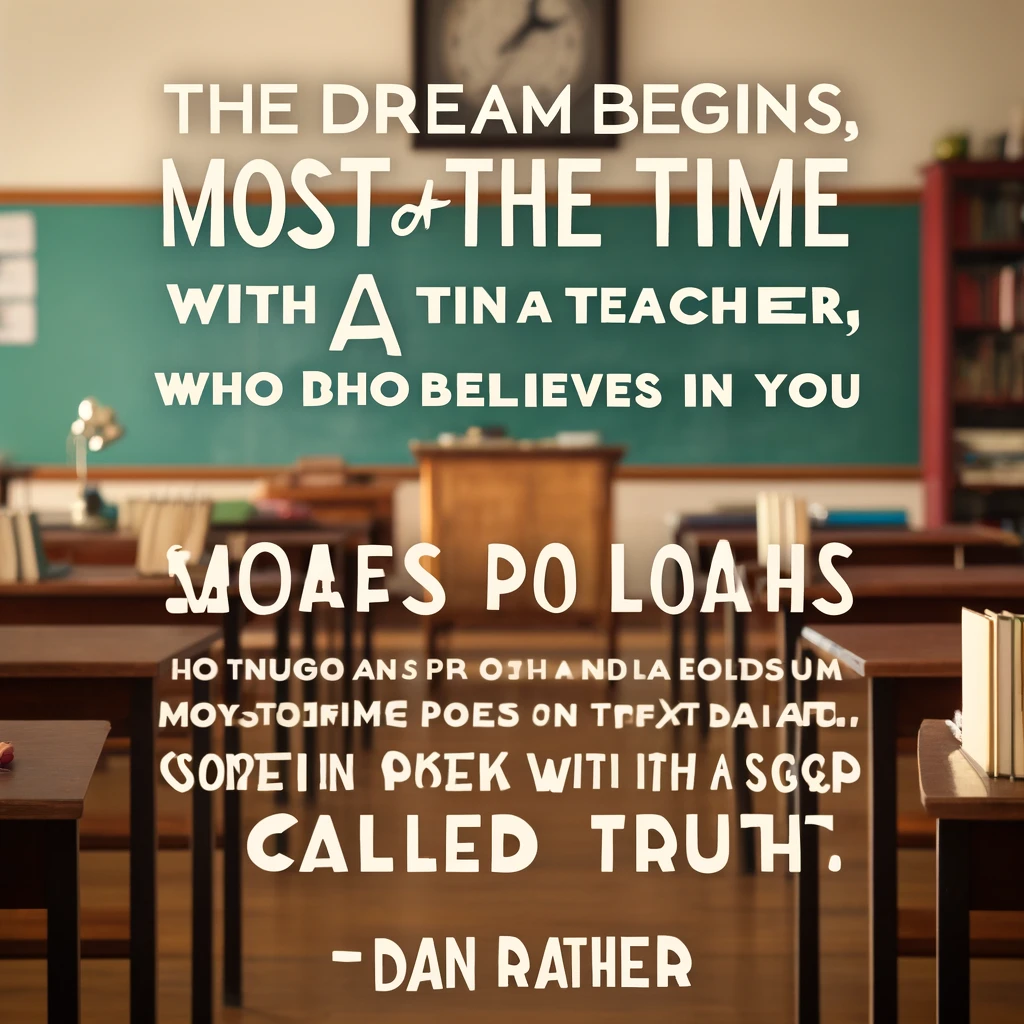 Classroom with a Dan Rather quote about the belief of a teacher in students