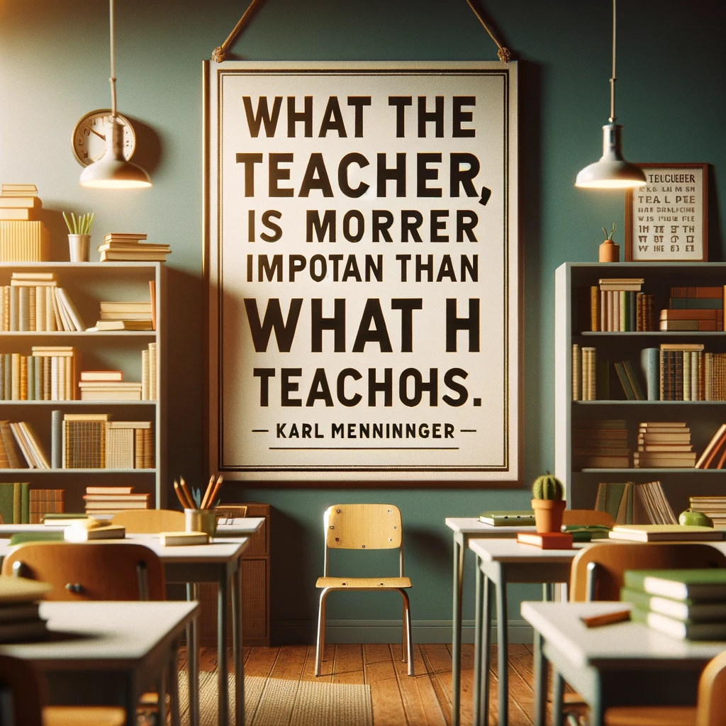 Classroom with a Karl Menninger quote about the importance of teachers over teaching