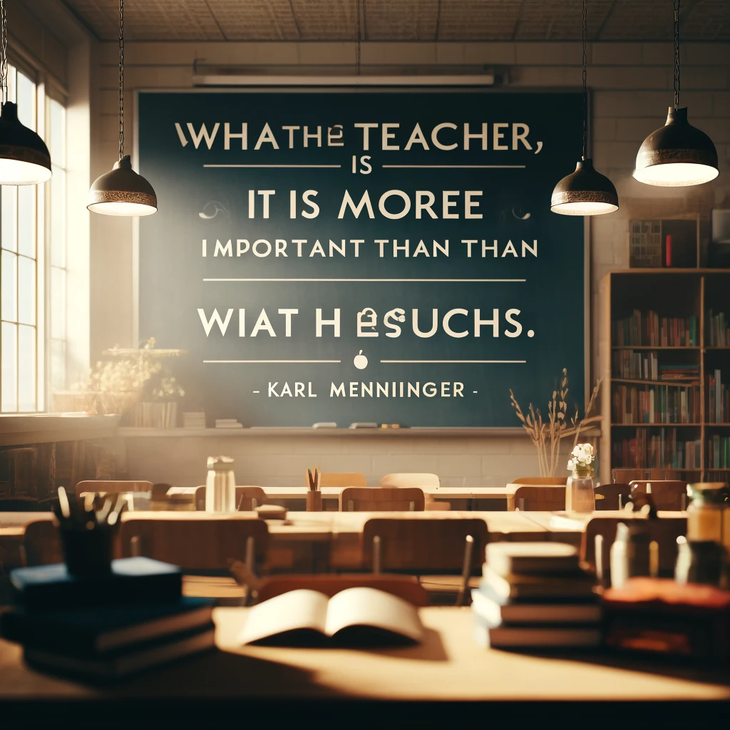 Classroom with a Karl Menninger quote about the significance of the teacher's character