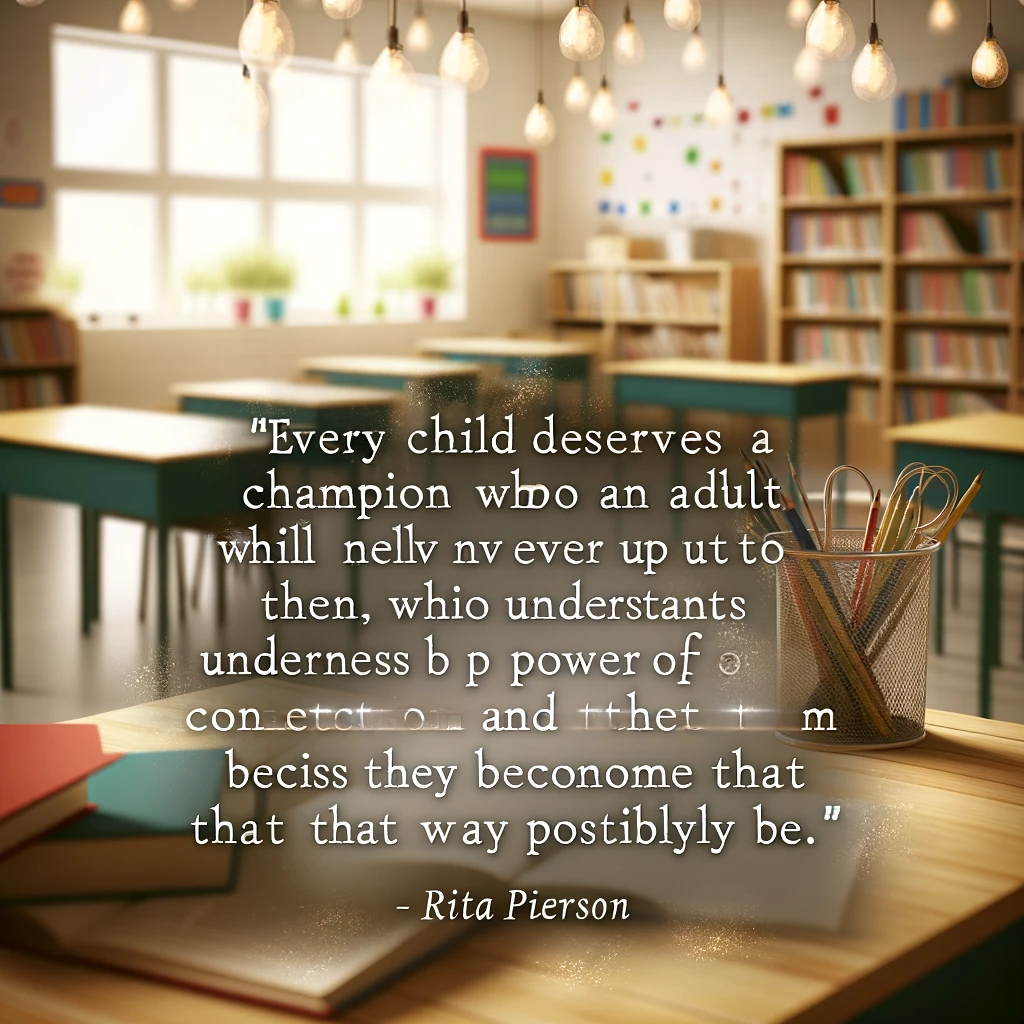 Classroom with a Rita Pierson quote about the importance of having a champion