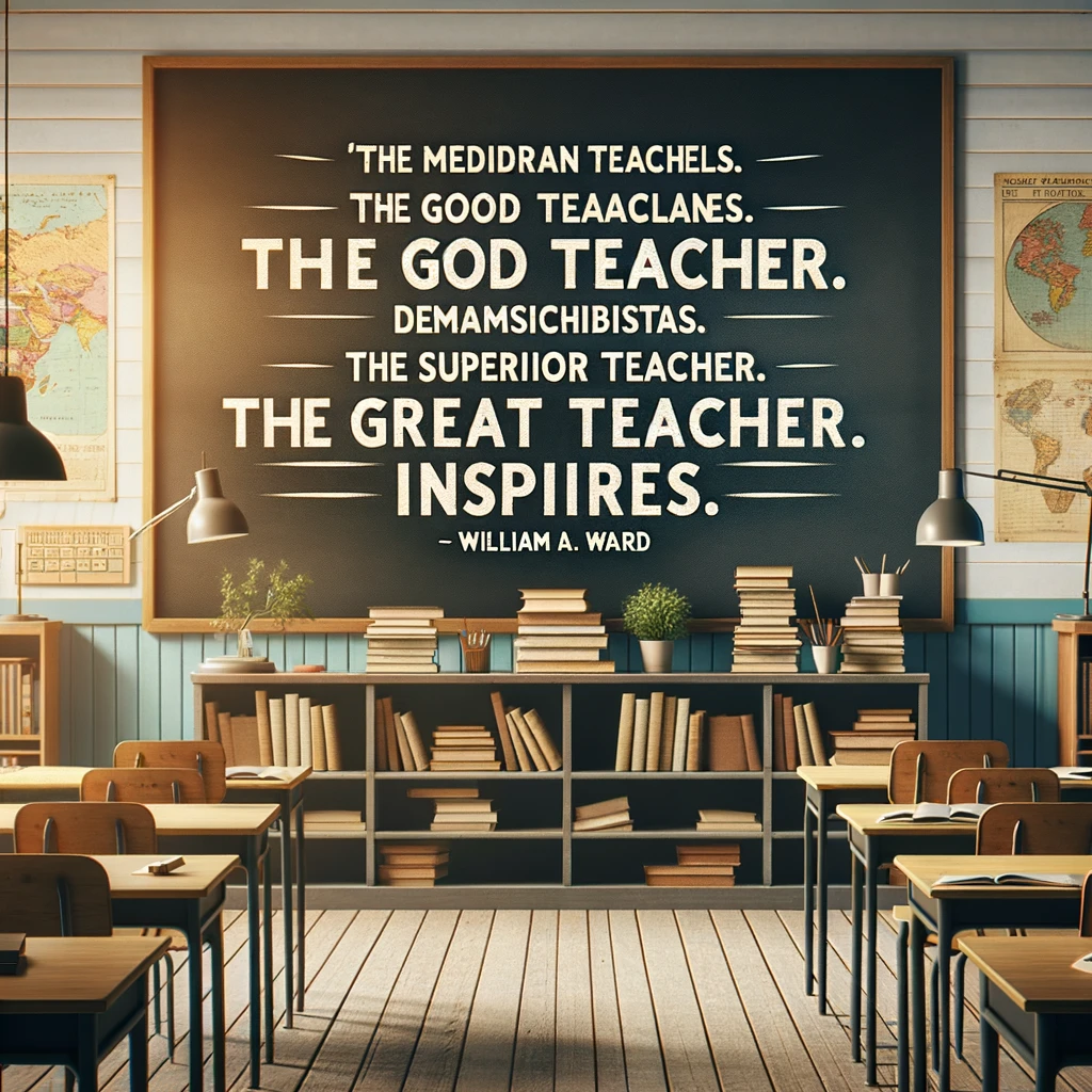 Classroom with a William A. Ward quote about the different levels of teaching