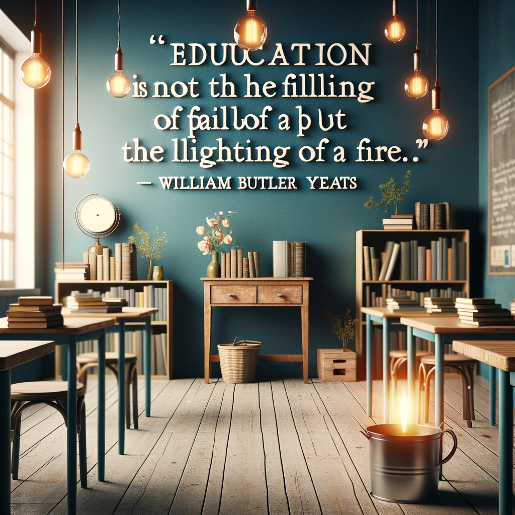 Classroom with a William Butler Yeats quote about education and inspiration