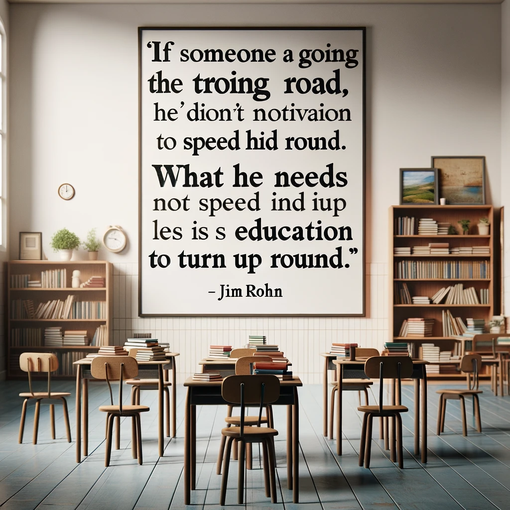 Classroom with a Jim Rohn quote about the importance of education in a modern setting