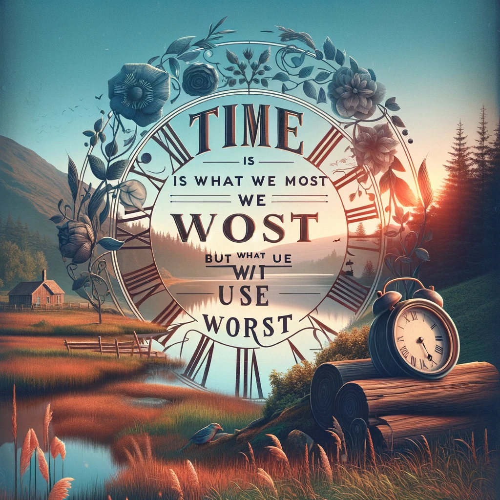 Beautiful countryside scene with a thought-provoking quote about time and its use