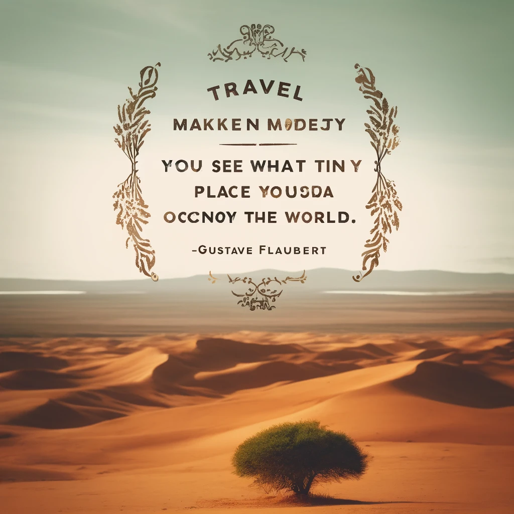 Desert landscape with a travel quote by Gustave Flaubert
