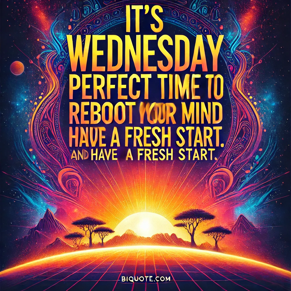 A motivational background with the quote 'It's Wednesday. Perfect time to reboot your mind and have a fresh start.'