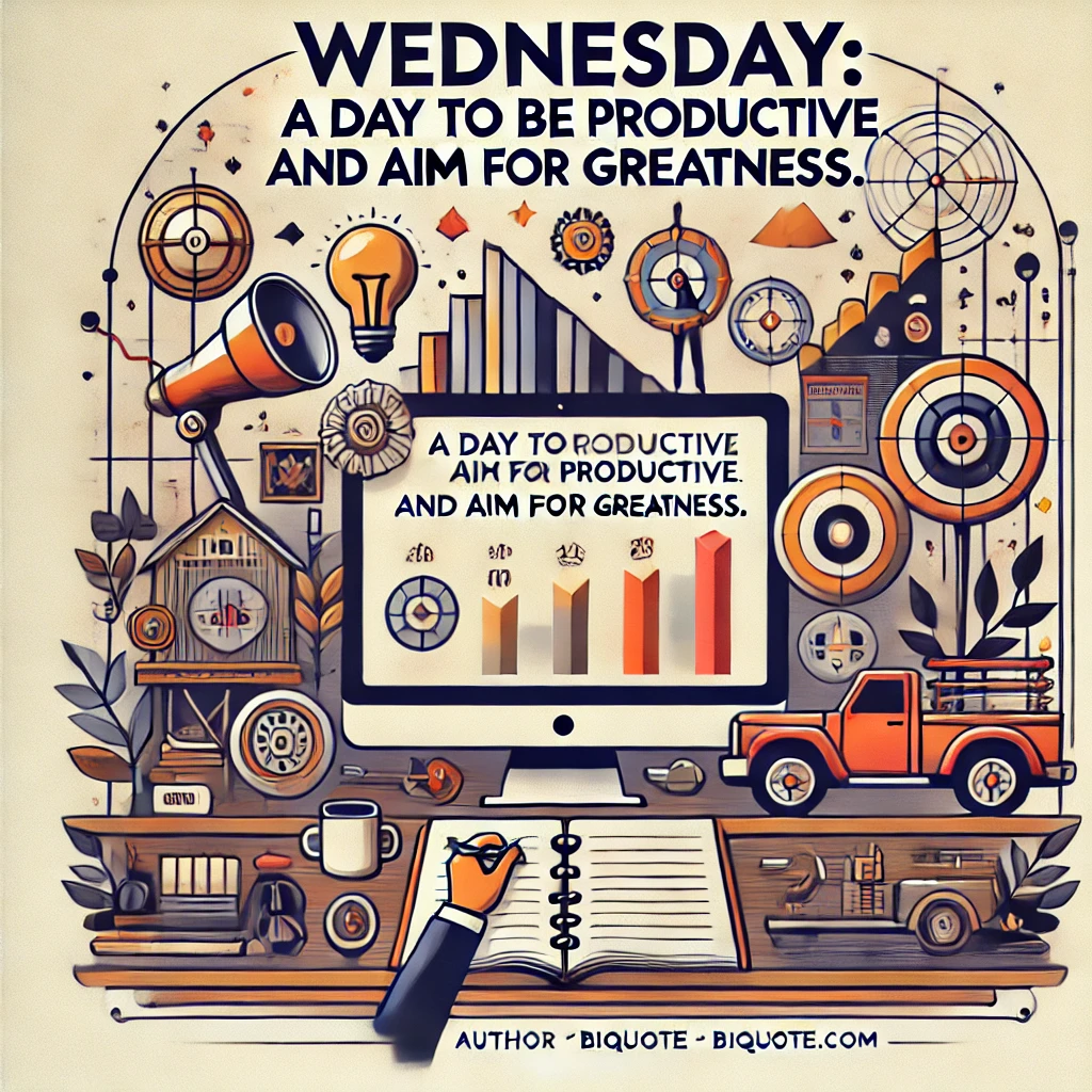 A productive scene with the quote 'Wednesday: A day to be productive and aim for greatness.'