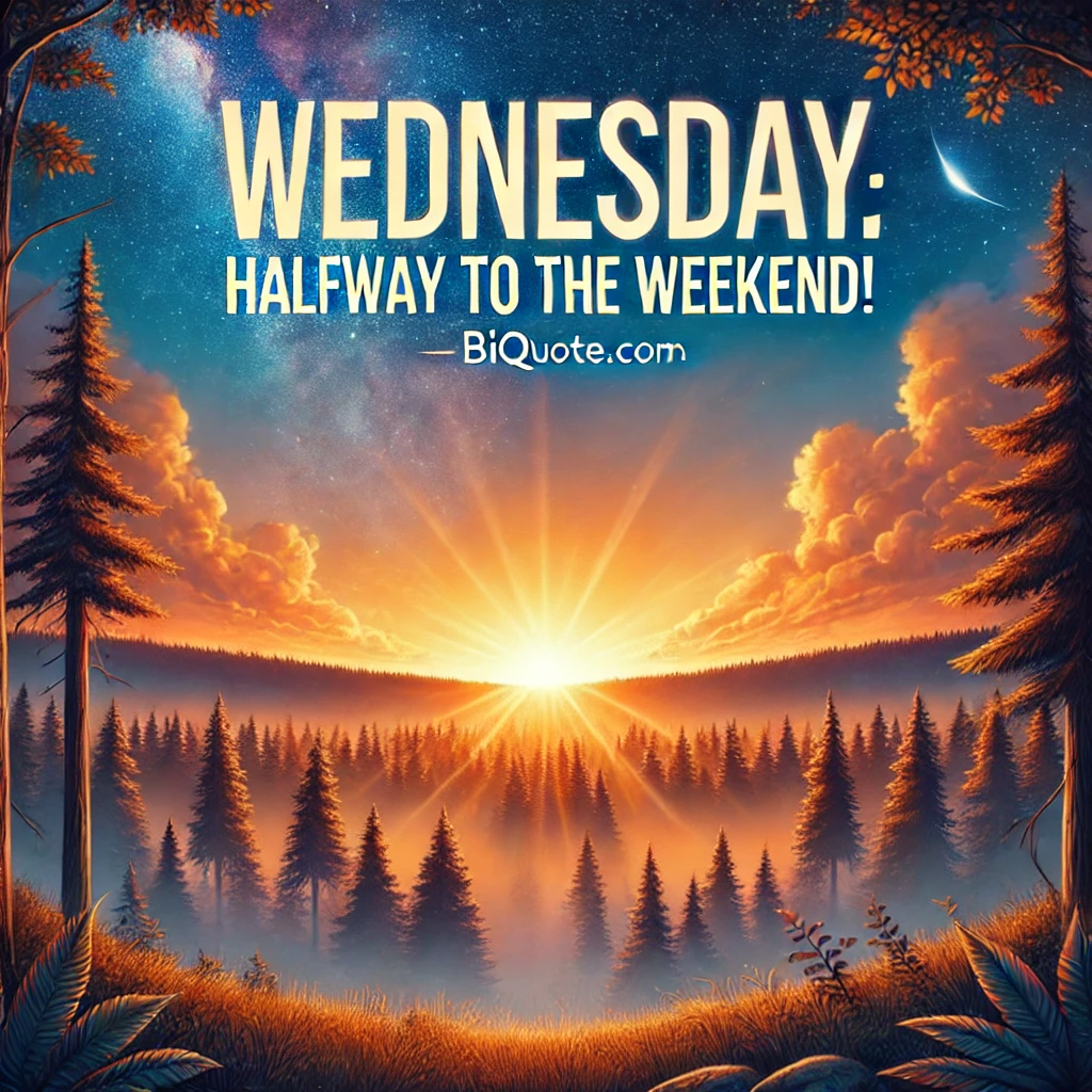 A sunrise scene with the quote 'Wednesday: Halfway to the weekend!'